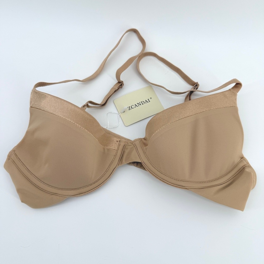 ZCANDAI Women Plunge Push Up Bra Dark Beige Nude Underwire 32B NEW